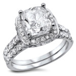 Yaffie White Gold 2ct Cushion-cut Diamond Engagement Ring Set with Clarity Enhancement.