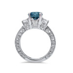 Blue 3-Stone Round Engagement Ring with 2ct Diamond in Yaffie White Gold