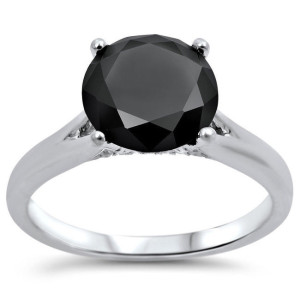 Yaffie™ Custom 2ct TDW Black Round Diamond Solitaire Engagement Ring in White Gold