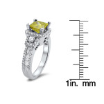 White Gold Princess Cut 2ct Canary Yellow Diamond Ring by Yaffie