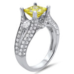 Sparkling Yaffie Canary Yellow Princess-cut Diamond Ring in White Gold with 2ct TDW