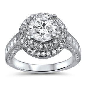 Gorgeous Yaffie 2ct White Gold Diamond Engagement Ring with Clarity Enhancement and Double Halo