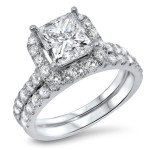 Enhanced Bridal Ring Set with Princess-cut Diamonds, total 2ct TDW, in Yaffie White Gold