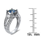 White Gold Sapphire Diamond Engagement Ring with a Cushion Cut