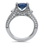 Sapphire Diamond Engagement Ring with 2ct TGW Cushion Cut Stone in White Gold by Yaffie, featuring a 3-stone design.