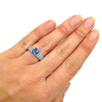 Blue Sapphire and Diamond Cushion-Cut Engagement Ring - Yaffie White Gold