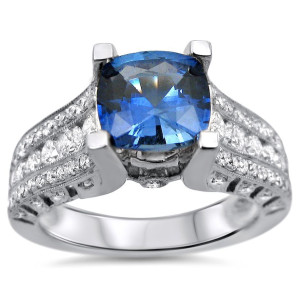 Engage in Elegance with Yaffie White Gold Cushion-cut Sapphire Diamond Ring (2ct TGW).