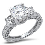White Gold 2ct TGW Moissanite and 3 Stone 1ct TDW Diamond Engagement Ring by Yaffie
