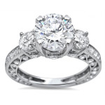 White Gold 2ct TGW Moissanite and 3 Stone 1ct TDW Diamond Engagement Ring by Yaffie