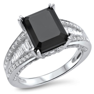 Yaffie ™ Custom 3 1/2ct TDW Black Emerald-cut Diamond Engagement Ring in White Gold
