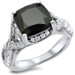 Yaffie™ Custom-Made Black & White Cushion-Cut Diamond Engagement Ring in 3 1/4 Carat White Gold