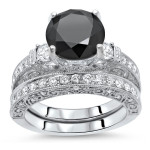 Yaffie ™ Bespoke Vintage Bridal Set - 3 3/5ct White Gold adorned with Black and White Diamonds.