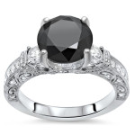 Yaffie ™ Vintage Style Bridal Ring Set - White Gold with 3 3/5ct of Sleek Black and White Diamonds, Expertly Custom Made.