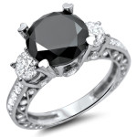 Yaffie Unique Creation: Black & White Solitaire Diamond Ring in 3 4/5ct White Gold