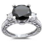 Yaffie Unique Creation: Black & White Solitaire Diamond Ring in 3 4/5ct White Gold