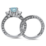 Aquamarine Diamond Bridal Set with 3 ct TGW Round-cut Stones in Yaffie White Gold