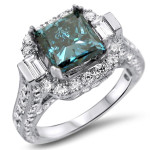 Stunning 3ct Blue & White Princess-cut Diamond Ring by Yaffie - Perfect for Engagement