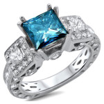Blue Diamond 3-stone Ring encrusted in Yaffie pure White Gold with 3ct TDW