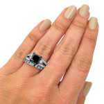 Yaffie ™ Custom Elegant Black Princess-cut Diamond Engagement and Bridal Ring Set in White Gold with 4 1/10ct.