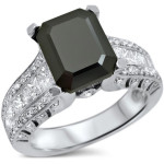 Custom Yaffie™ Black Diamond Engagement Ring with 4 1/6 TDW Emerald Cut in White Gold