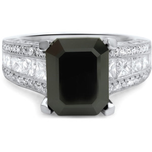 Custom Yaffie™ Black Diamond Engagement Ring with 4 1/6 TDW Emerald Cut in White Gold