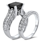 Yaffie™ Custom White Gold Bridal Ring Set with a 4 2/5ct Princess-cut Black Diamond