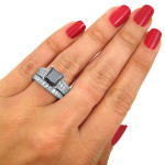 Yaffie™ Custom White Gold Bridal Ring Set with a 4 2/5ct Princess-cut Black Diamond