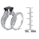 Yaffie™ Custom White Gold Bridal Ring Set with a 4 2/5ct Princess-cut Black Diamond