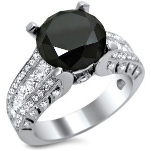 Yaffie ™ Custom Black Diamond Engagement Ring in White Gold With a 4 2/5ct Total Diamond Weight and Round-cut Center