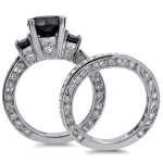 Yaffie™ Black and White 3-Stone Diamond Bridal Ring Set with 4 2/5ct TDW White Gold Brilliance