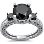 Yaffie™ Black and White 3-Stone Diamond Bridal Ring Set with 4 2/5ct TDW White Gold Brilliance