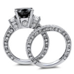 Yaffie ™ Custom White Gold Bridal Ring Set Featuring 4.75ct of Striking Black and White Round Diamonds.