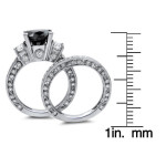 Yaffie ™ Custom White Gold Bridal Ring Set Featuring 4.75ct of Striking Black and White Round Diamonds.