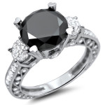 Yaffie ™ Custom White Gold Bridal Ring Set Featuring 4.75ct of Striking Black and White Round Diamonds.