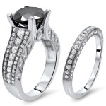 Custom White Gold Bridal Set with 4 3/5ct TDW Black and White Round-cut Diamonds by Yaffie™.