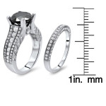 Custom White Gold Bridal Set with 4 3/5ct TDW Black and White Round-cut Diamonds by Yaffie™.