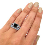 Yaffie ™ Custom White Gold Bridal Ring Set with 4ct Princess-Cut Black Diamonds