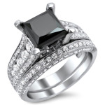 Black and White Diamond Bridal Set - A one-of-a-kind Creation by Yaffie™ with 4ct TDW White Gold