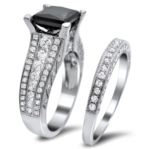 Yaffie ™ Custom Black and White Diamond Bridal Set with 4ct TDW White Gold