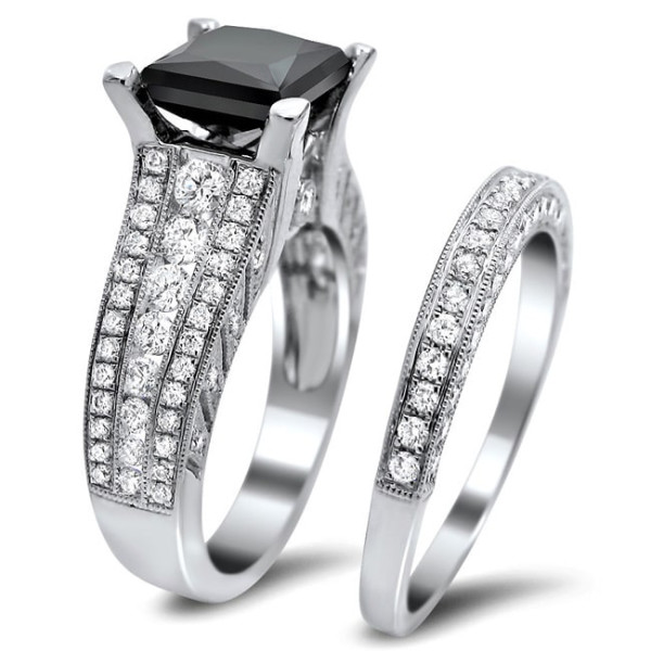 Black and White Diamond Bridal Set - A one-of-a-kind Creation by Yaffie™ with 4ct TDW White Gold