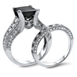 Yaffie ™ Custom Black and White Diamond Engagement Ring Set - 4ct TDW in White Gold