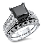 Yaffie ™ Custom Black and White Diamond Engagement Ring Set - 4ct TDW in White Gold