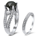 Yaffie ™ Custom White Gold 5 1/10ct TDW 3-stone Ring with Black and White Diamonds
