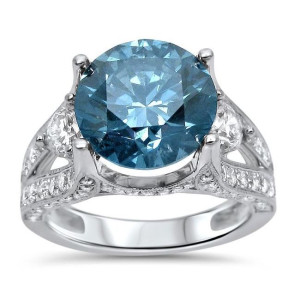 White Gold 5 2/5ct TDW Blue Diamond Engagement Ring - Custom Made By Yaffie™