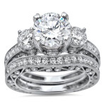 Yaffie Bridal Set: White Gold with Brilliant Moissanite and Sparkling 1 1/2ct TDW Diamonds