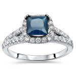 Princess-cut Blue Sapphire & Deluxe 5/8ct TDW Diamond Engagement Ring in Yaffie White Gold