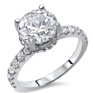 Sparkling White Gold Moissanite and Diamond Engagement Ring from Yaffie