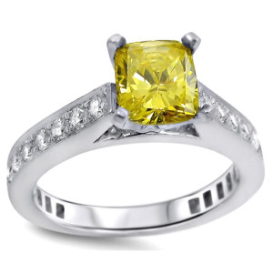 White Gold Engagement Ring with Yellow & White Diamonds by Yaffie