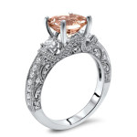 Morganite Diamond Trio Engagement Ring in White Gold - Yaffie 2, 1.1 Carats
