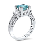 Blue Diamond Engagement Ring - Yaffie 2.5 with Princess Cut and White Gold